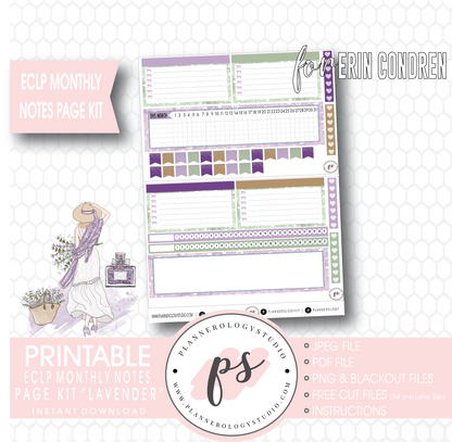 Lavender Monthly Notes Page Kit Digital Printable Planner Stickers (for use with Erin Condren) - Plannerologystudio