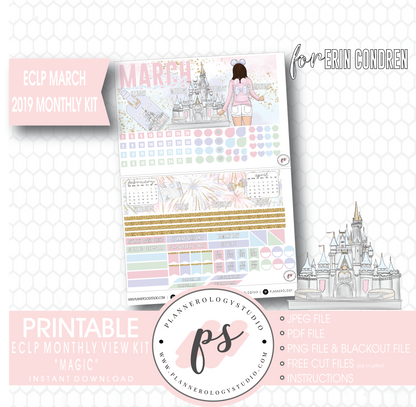 Magic (Disney Inspired) March 2019 Monthly View Kit Digital Printable Planner Stickers (for use with Erin Condren) - Plannerologystudio