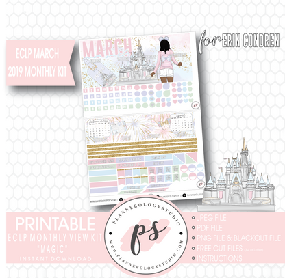 Magic (Disney Inspired) March 2019 Monthly View Kit Digital Printable Planner Stickers (for use with Erin Condren) - Plannerologystudio