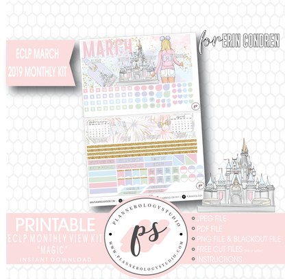 Magic (Disney Inspired) March 2019 Monthly View Kit Digital Printable Planner Stickers (for use with Erin Condren) - Plannerologystudio