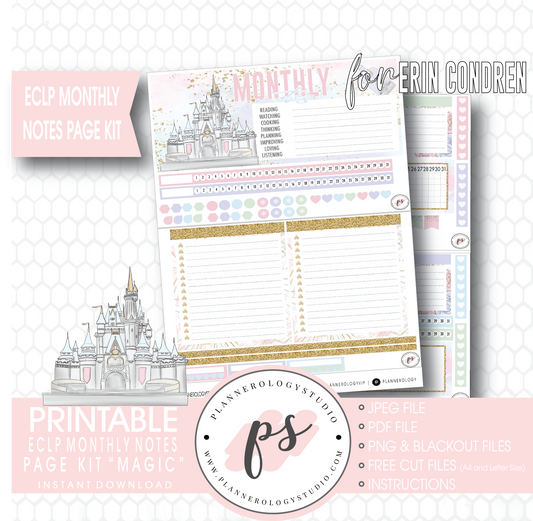 Magic (Disney Inspired) Monthly Notes Page Kit Digital Printable Planner Stickers (for use with Erin Condren) - Plannerologystudio