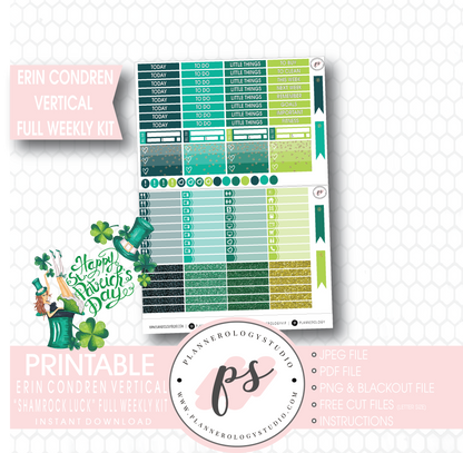 Shamrock Luck (St Patrick's Day) Full Weekly Kit Printable Planner Stickers (for use with Erin Condren Vertical) - Plannerologystudio
