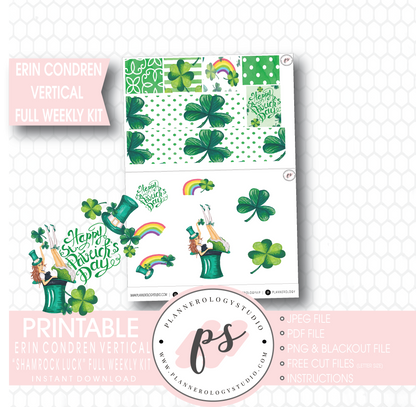 Shamrock Luck (St Patrick's Day) Full Weekly Kit Printable Planner Stickers (for use with Erin Condren Vertical) - Plannerologystudio