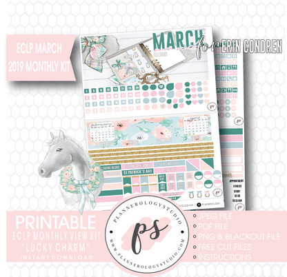 Lucky Charm St Patrick's Day March 2019 Monthly View Kit Digital Printable Planner Stickers (for use with Erin Condren) - Plannerologystudio