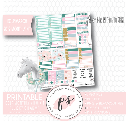 Lucky Charm St Patrick's Day March 2019 Monthly View Kit Digital Printable Planner Stickers (for use with Erin Condren) - Plannerologystudio
