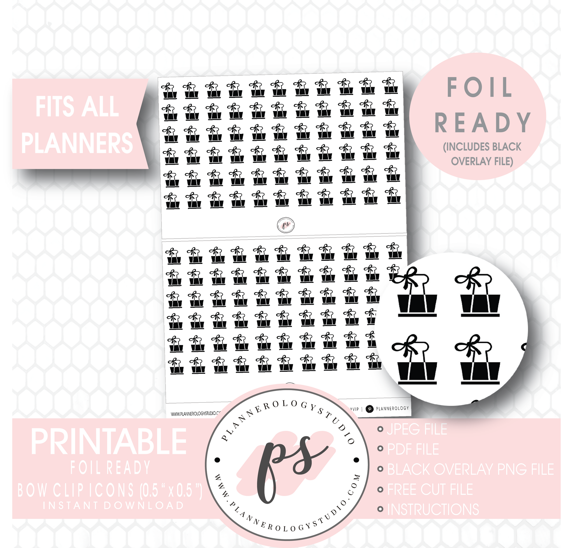 Bow Clip Icon Digital Printable Planner Stickers (Foil Ready) - Plannerologystudio