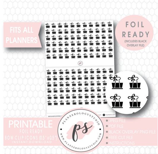 Bow Clip Icon Digital Printable Planner Stickers (Foil Ready) - Plannerologystudio