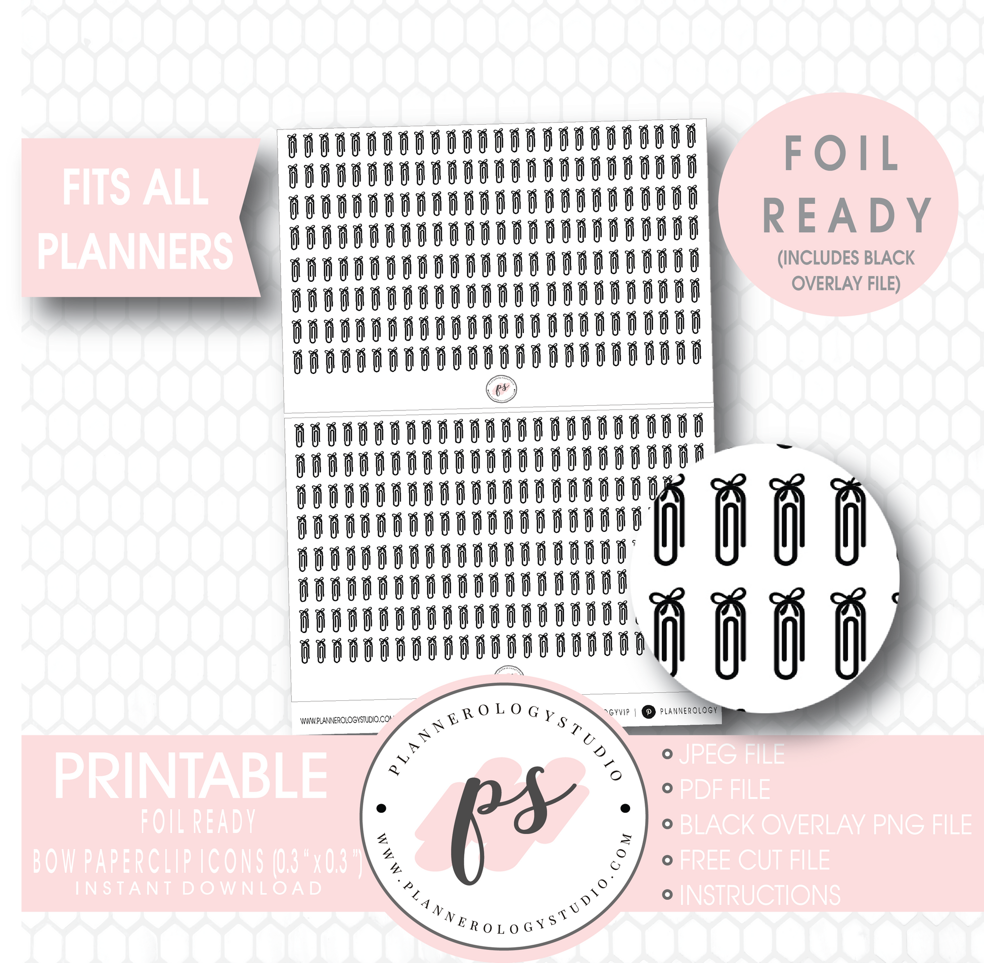 Bow Paperclip Icon Digital Printable Planner Stickers (Foil Ready) - Plannerologystudio