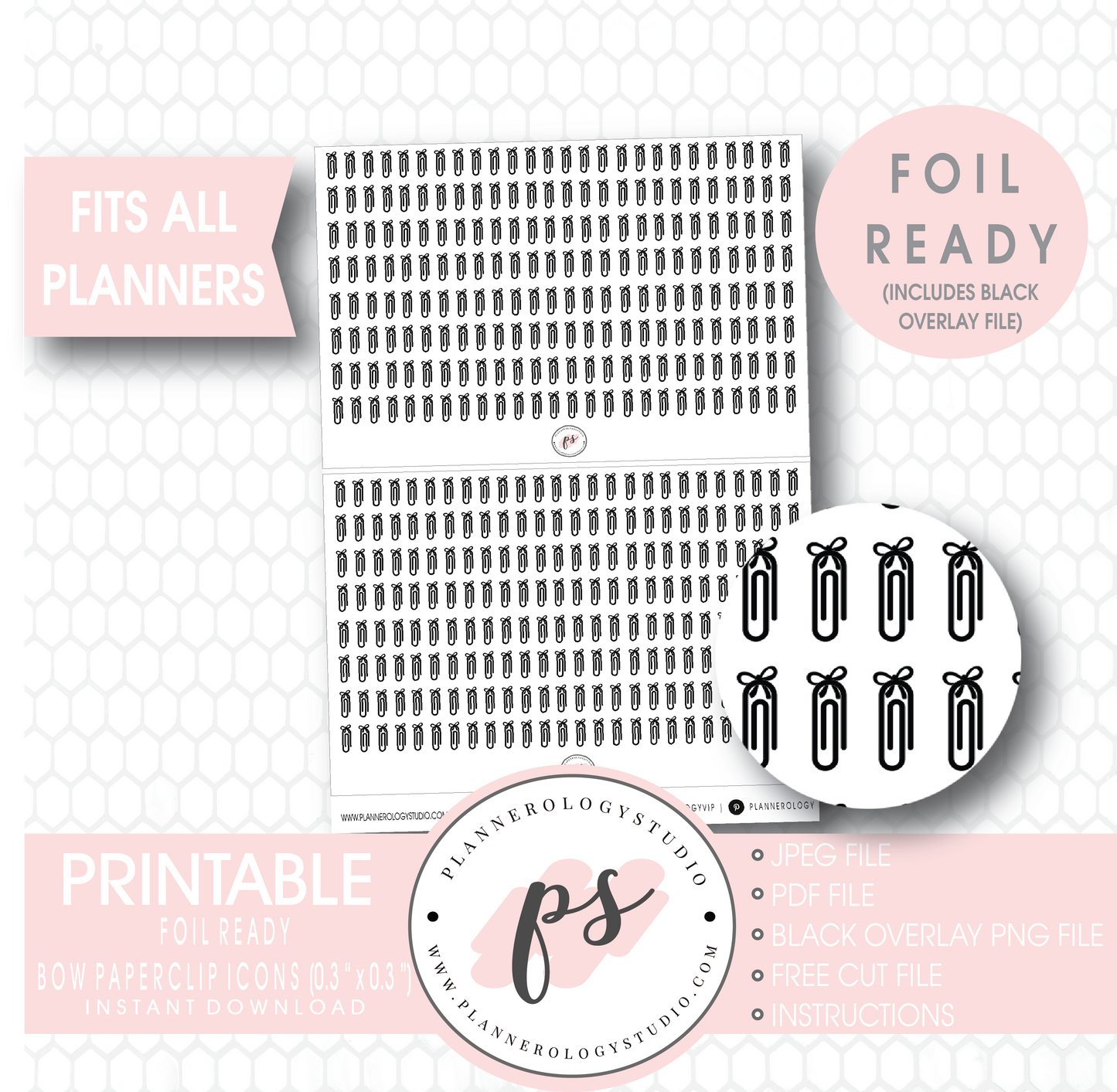 Bow Paperclip Icon Digital Printable Planner Stickers (Foil Ready) - Plannerologystudio