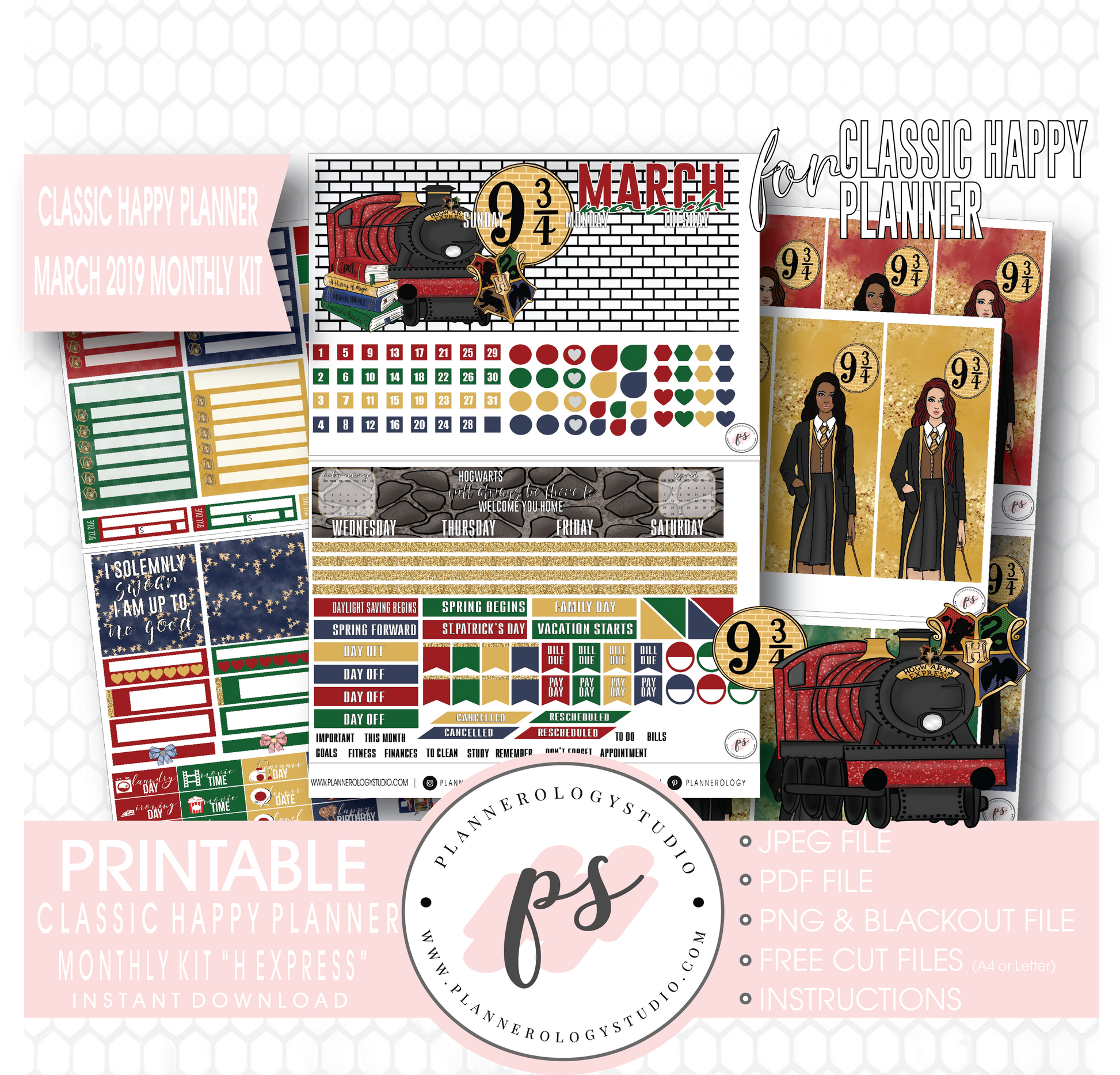H Express (Harry Potter) March 2019 Monthly View Kit Digital Printable Planner Stickers (for use with Classic Happy Planner) - Plannerologystudio