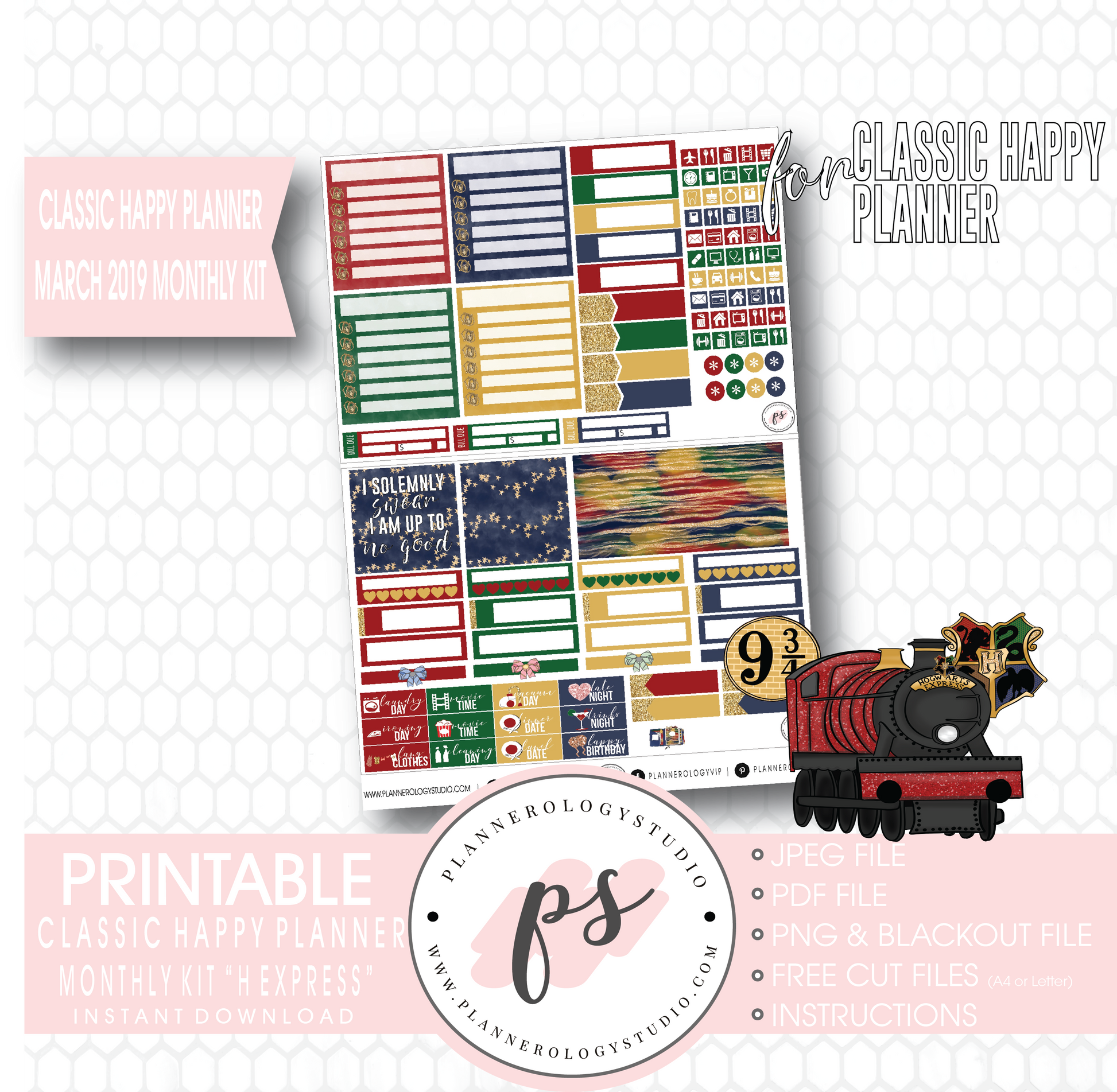 H Express (Harry Potter) March 2019 Monthly View Kit Digital Printable Planner Stickers (for use with Classic Happy Planner) - Plannerologystudio
