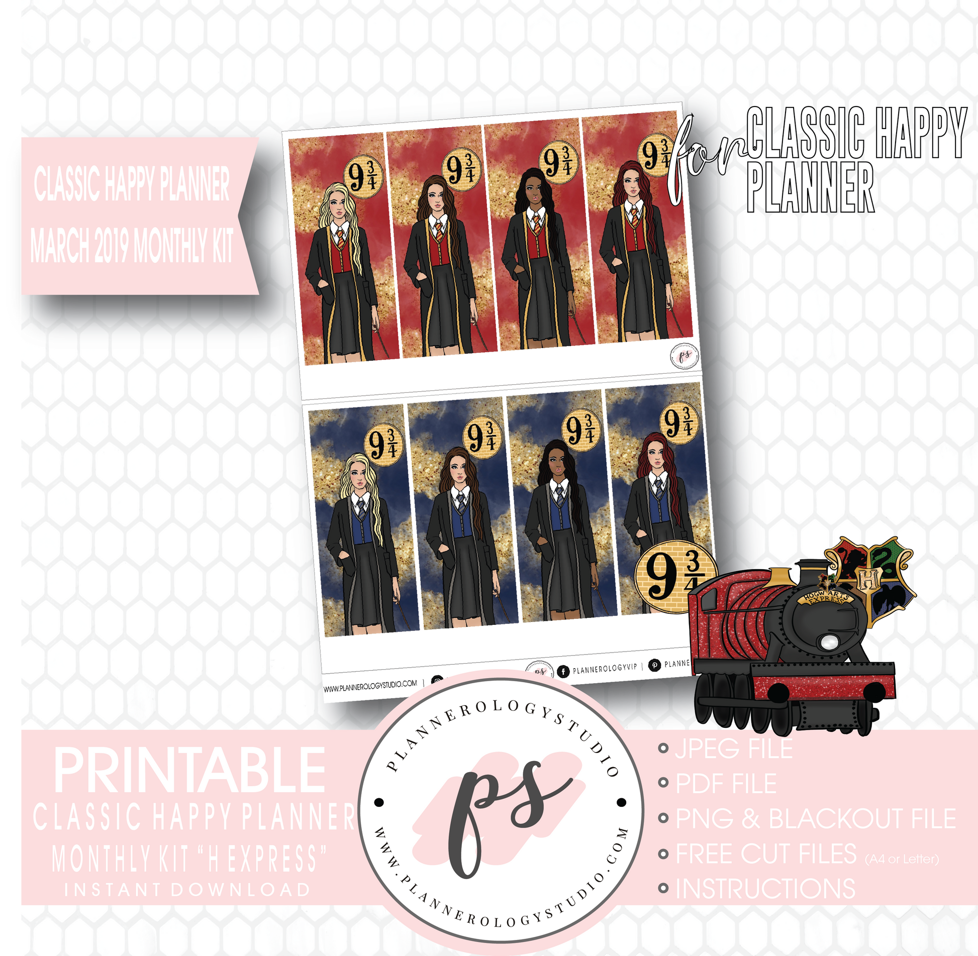H Express (Harry Potter) March 2019 Monthly View Kit Digital Printable Planner Stickers (for use with Classic Happy Planner) - Plannerologystudio