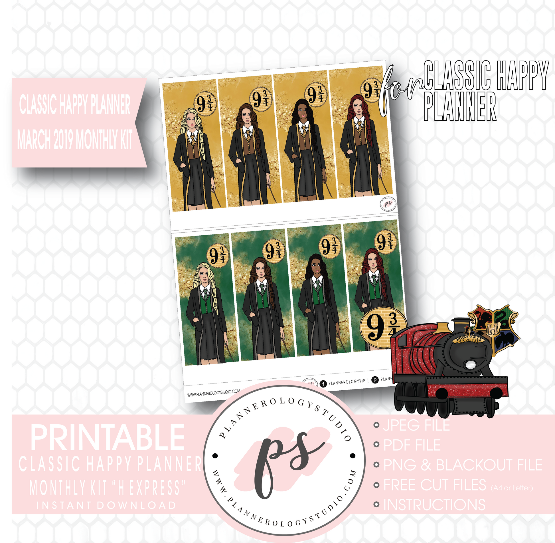 H Express (Harry Potter) March 2019 Monthly View Kit Digital Printable Planner Stickers (for use with Classic Happy Planner) - Plannerologystudio
