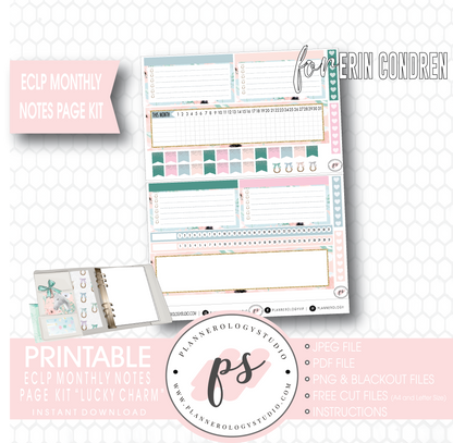 Lucky Charm (St. Patrick's Day) Monthly Notes Page Kit Digital Printable Planner Stickers (for use with Erin Condren) - Plannerologystudio