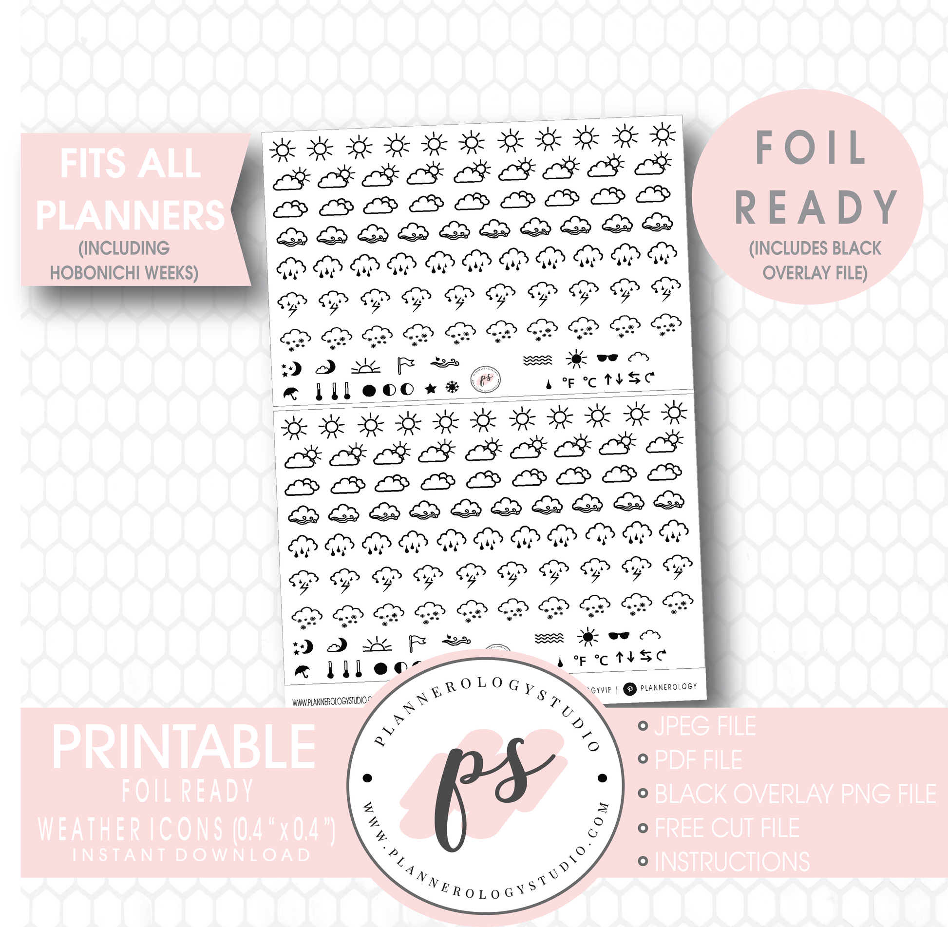 Weather Icon Digital Printable Hobonichi Weeks Planner Stickers (Foil Ready) - Plannerologystudio