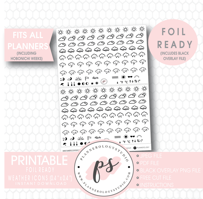 Weather Icon Digital Printable Hobonichi Weeks Planner Stickers (Foil Ready) - Plannerologystudio