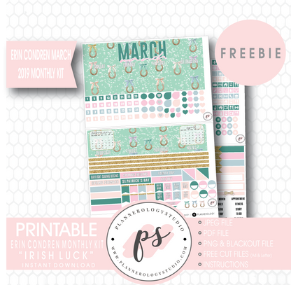 Irish Luck (St. Patrick's Day) ECLP Erin Condren March 2019 Monthly Kit Digital Printable Planner Stickers (PDF/JPG/PNG/Cut File Freebie) - Plannerologystudio