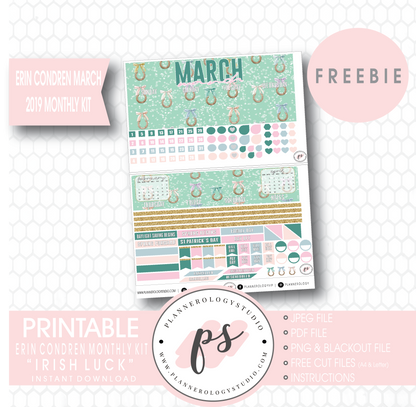 Irish Luck (St. Patrick's Day) ECLP Erin Condren March 2019 Monthly Kit Digital Printable Planner Stickers (PDF/JPG/PNG/Cut File Freebie) - Plannerologystudio