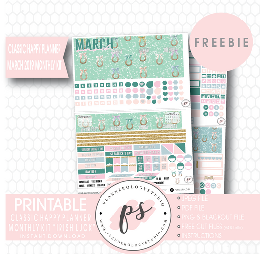 Irish Luck (St. Patrick's Day) Classic Happy Planner March 2019 Monthly Kit Digital Printable Planner Stickers (PDF/JPG/PNG/Cut File Freebie) - Plannerologystudio