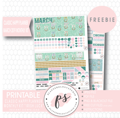 Irish Luck (St. Patrick's Day) Classic Happy Planner March 2019 Monthly Kit Digital Printable Planner Stickers (PDF/JPG/PNG/Cut File Freebie) - Plannerologystudio