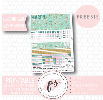 Irish Luck (St. Patrick's Day) Classic Happy Planner March 2019 Monthly Kit Digital Printable Planner Stickers (PDF/JPG/PNG/Cut File Freebie) - Plannerologystudio