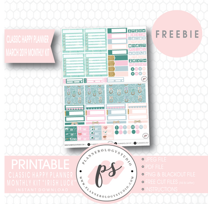Irish Luck (St. Patrick's Day) Classic Happy Planner March 2019 Monthly Kit Digital Printable Planner Stickers (PDF/JPG/PNG/Cut File Freebie) - Plannerologystudio