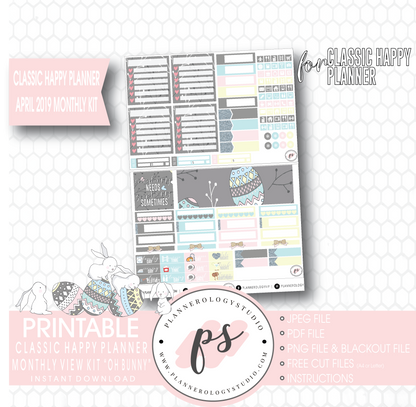 Oh Bunny April Easter 2019 Monthly View Kit Digital Printable Planner Stickers (for use with Classic Happy Planner) - Plannerologystudio