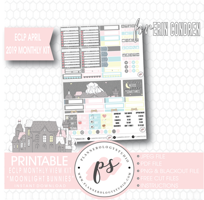 Moonlight Bunnies April Easter 2019 Monthly View Kit Digital Printable Planner Stickers (for use with Erin Condren) - Plannerologystudio