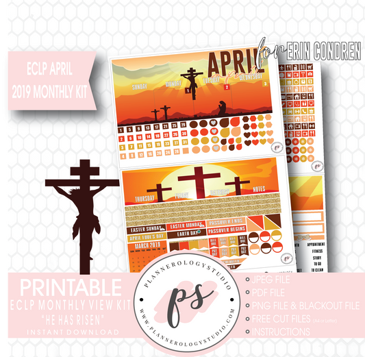 He Has Risen April Easter 2019 Monthly View Kit Digital Printable Planner Stickers (for use with Erin Condren) - Plannerologystudio