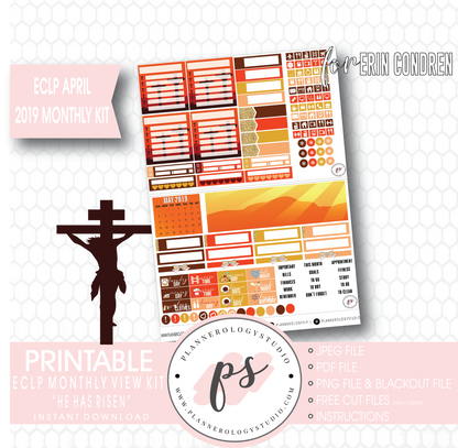He Has Risen April Easter 2019 Monthly View Kit Digital Printable Planner Stickers (for use with Erin Condren) - Plannerologystudio