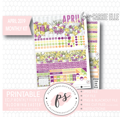 Blooming Easter April 2019 Monthly View Kit Digital Printable Planner Stickers (for use with Carrie Elle Planner) - Plannerologystudio