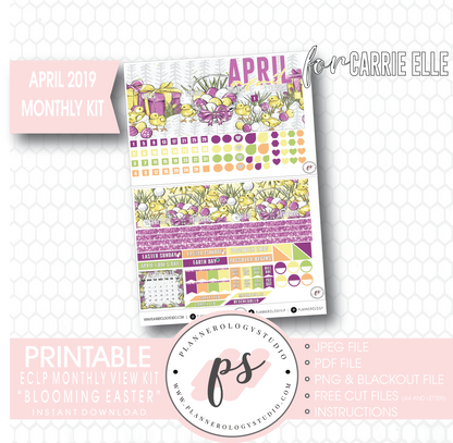 Blooming Easter April 2019 Monthly View Kit Digital Printable Planner Stickers (for use with Carrie Elle Planner) - Plannerologystudio