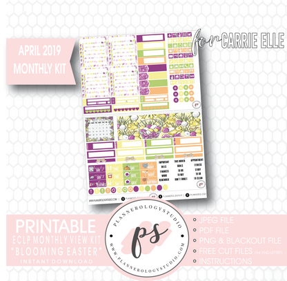Blooming Easter April 2019 Monthly View Kit Digital Printable Planner Stickers (for use with Carrie Elle Planner) - Plannerologystudio