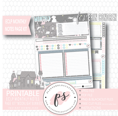 Moonlight Bunnies Easter Monthly Notes Page Kit Digital Printable Planner Stickers (for use with Erin Condren) - Plannerologystudio