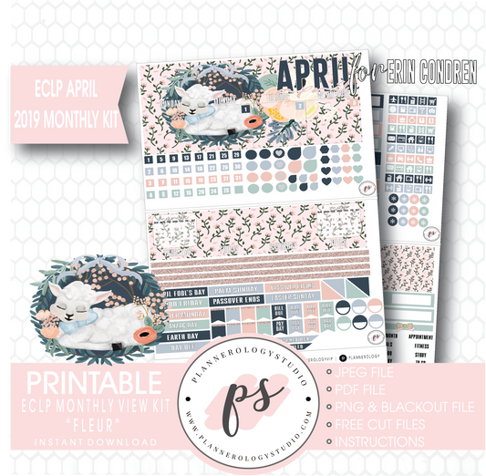 Fleur Easter April 2019 Monthly View Kit Digital Printable Planner Stickers (for use with Erin Condren) - Plannerologystudio