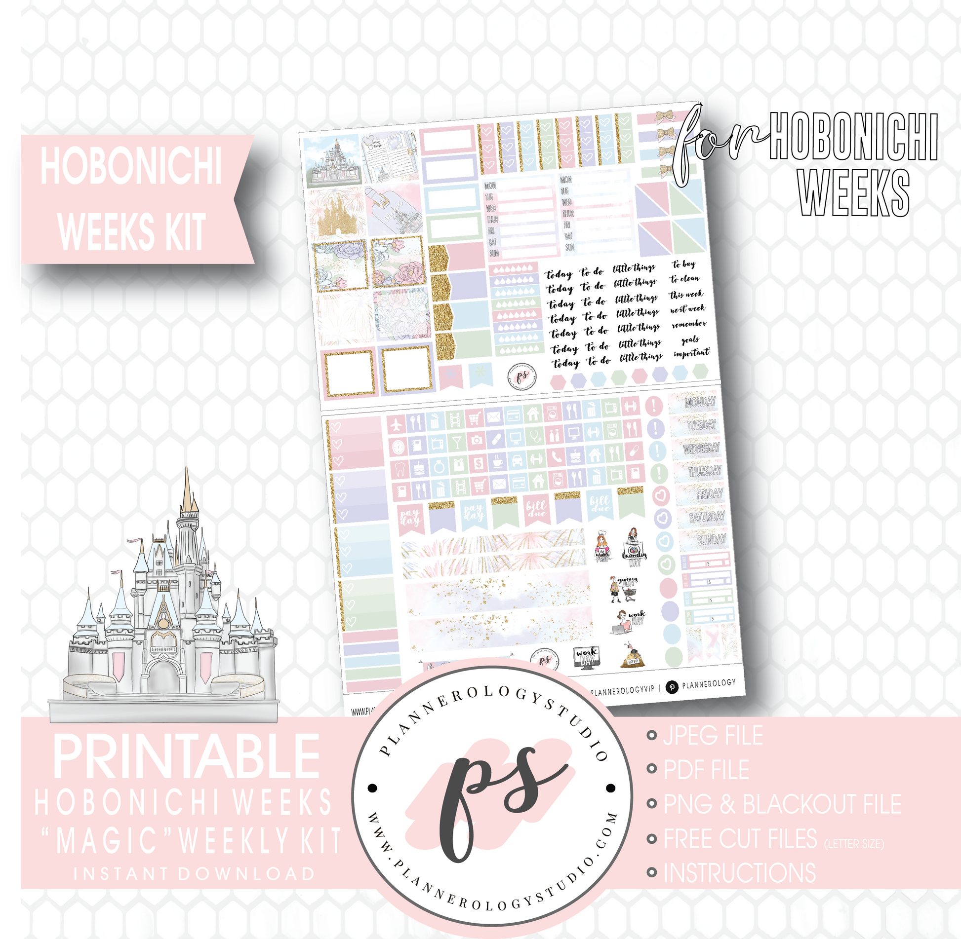 Magic (Disney Inspired) Full Weekly Kit Printable Planner Stickers (for use with Hobonichi Weeks) - Plannerologystudio