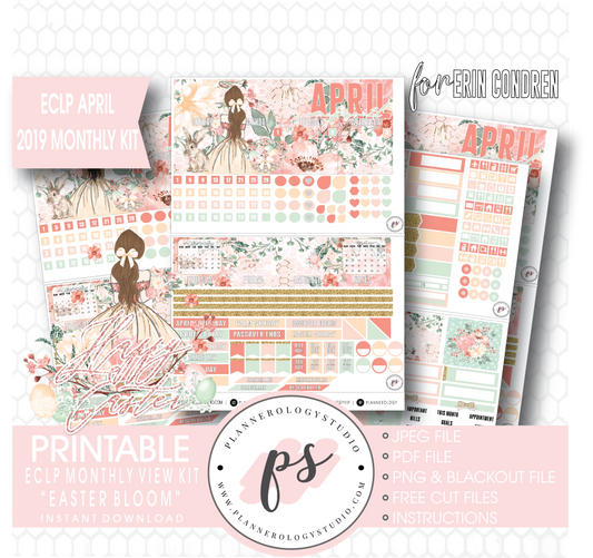 Easter Bloom April 2019 Monthly View Kit Digital Printable Planner Stickers (for use with Erin Condren) - Plannerologystudio