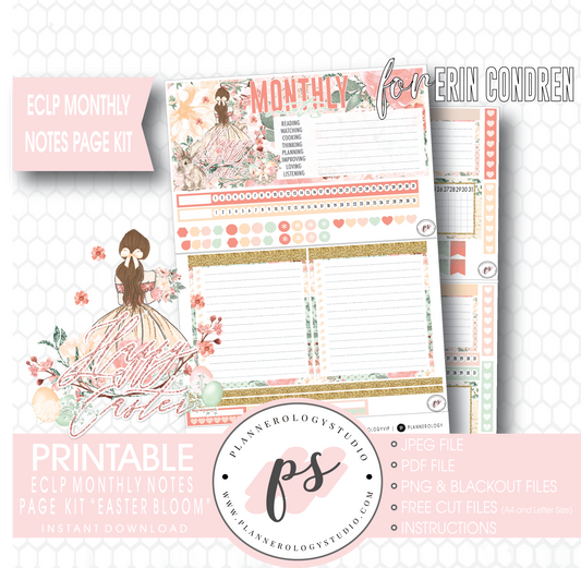 Easter Bloom Monthly Notes Page Kit Digital Printable Planner Stickers (for use with Erin Condren) - Plannerologystudio