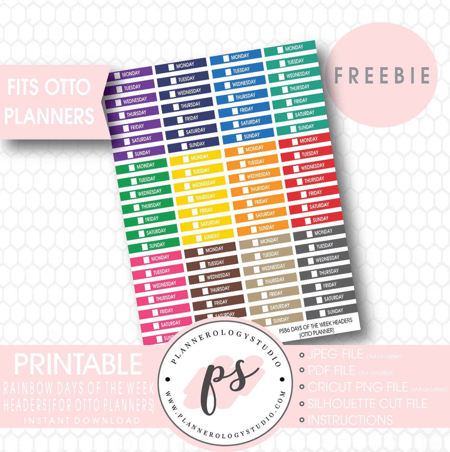Rainbow Colour Days of the Week Headers Printable Planner Stickers for Otto Planner (Freebie) - Plannerologystudio