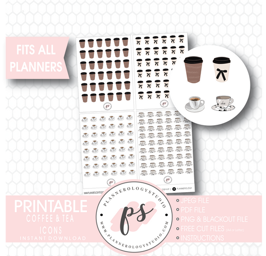 Coffee & Tea Icons Digital Printable Planner Stickers - Plannerologystudio