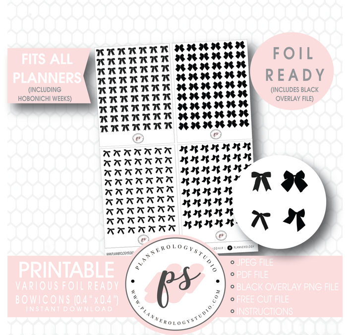Various Black Bow Icon Digital Printable Hobonichi Weeks Planner Stickers (Foil Ready) - Plannerologystudio