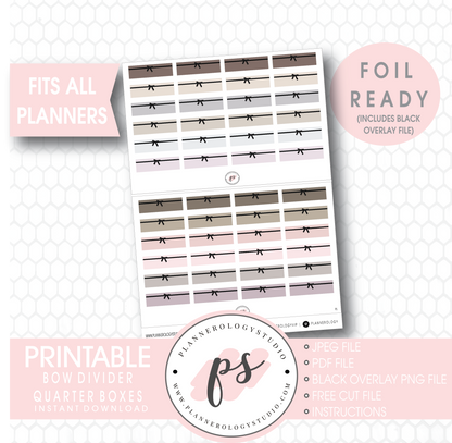 Bow Icon Divider Quarter Boxes Digital Printable Planner Stickers (Foil Ready) - Plannerologystudio
