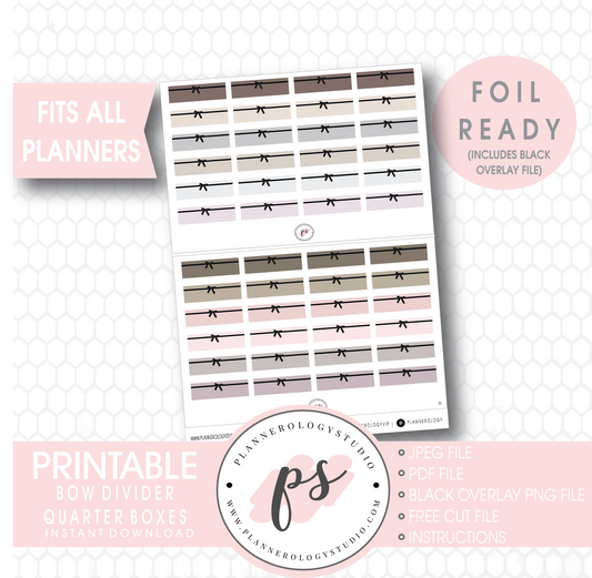 Bow Icon Divider Quarter Boxes Digital Printable Planner Stickers (Foil Ready) - Plannerologystudio