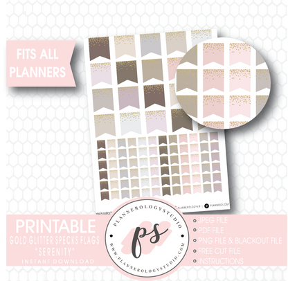 "Serenity" Gold Glitter Specks Flags Printable Digital Planner Stickers - Plannerologystudio