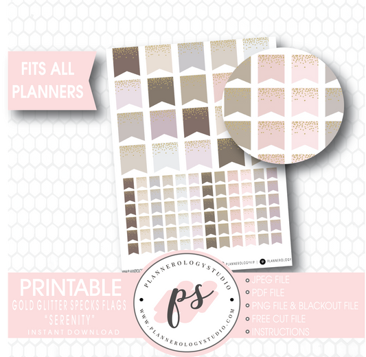 "Serenity" Gold Glitter Specks Flags Printable Digital Planner Stickers - Plannerologystudio