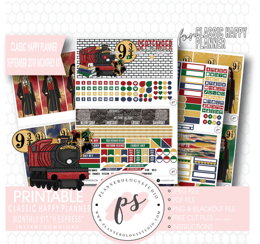 H Express (Harry Potter) September 2019 Monthly View Kit Digital Printable Planner Stickers (for use with Classic Happy Planner) - Plannerologystudio
