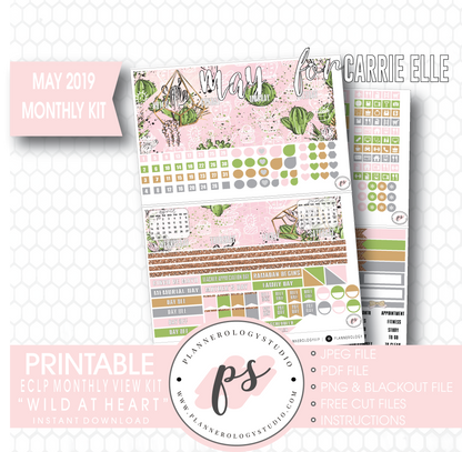 Wild At Heart May 2019 Monthly View Kit Digital Printable Planner Stickers (for use with Carrie Elle Planner) - Plannerologystudio