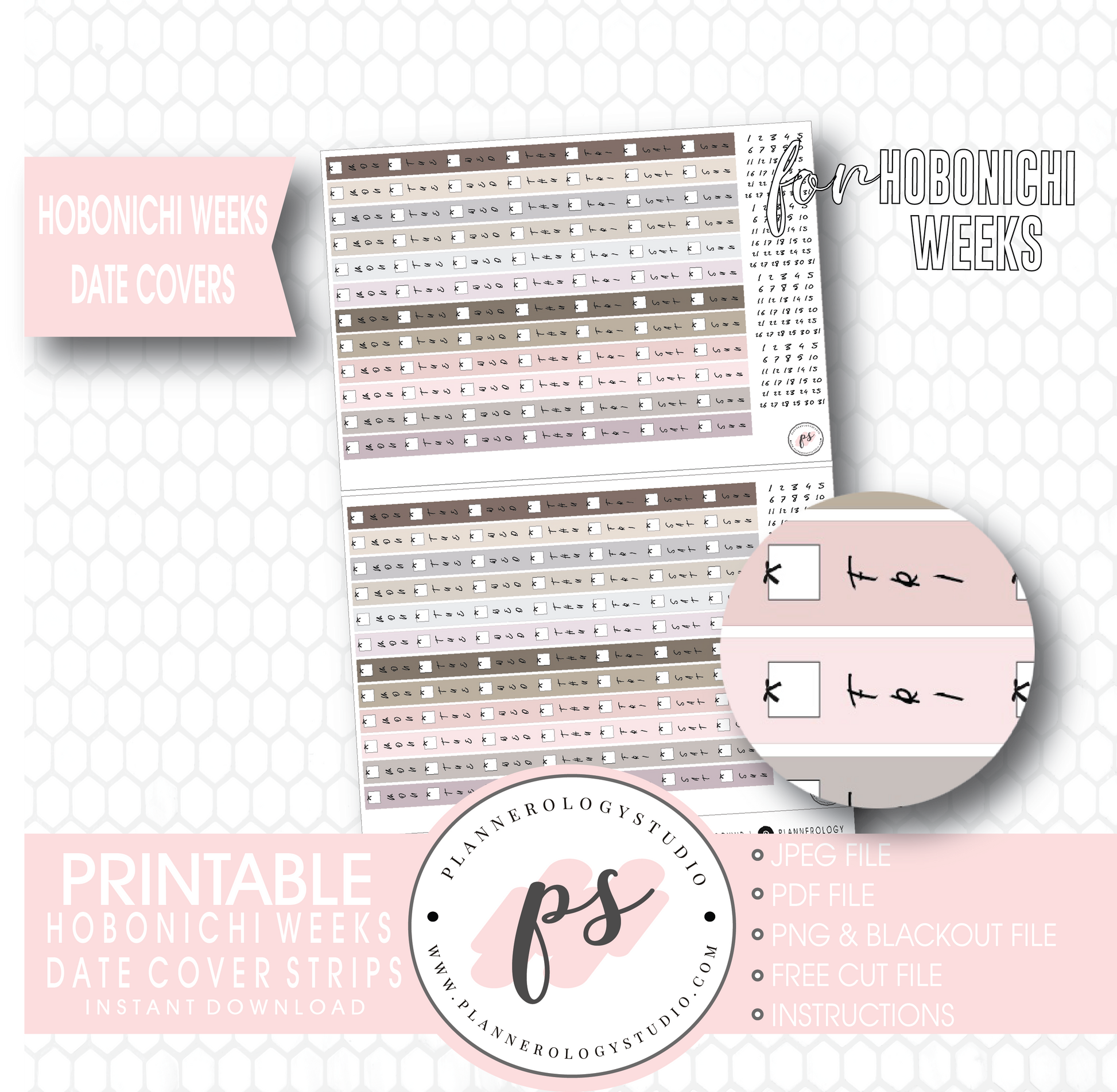 Hobonichi Weeks Date Cover Strips Digital Printable Planner Stickers - Plannerologystudio