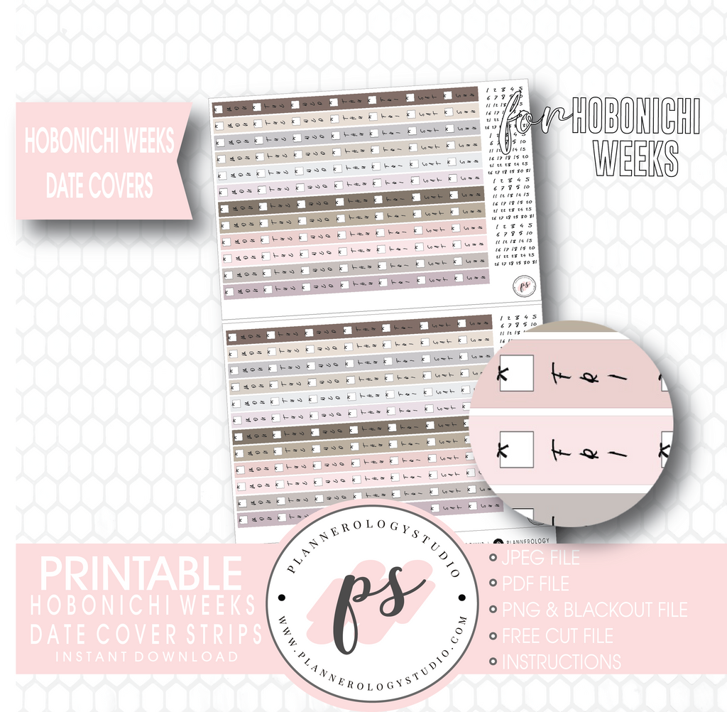 Hobonichi Weeks Date Cover Strips Digital Printable Planner Stickers –  Plannerologystudio