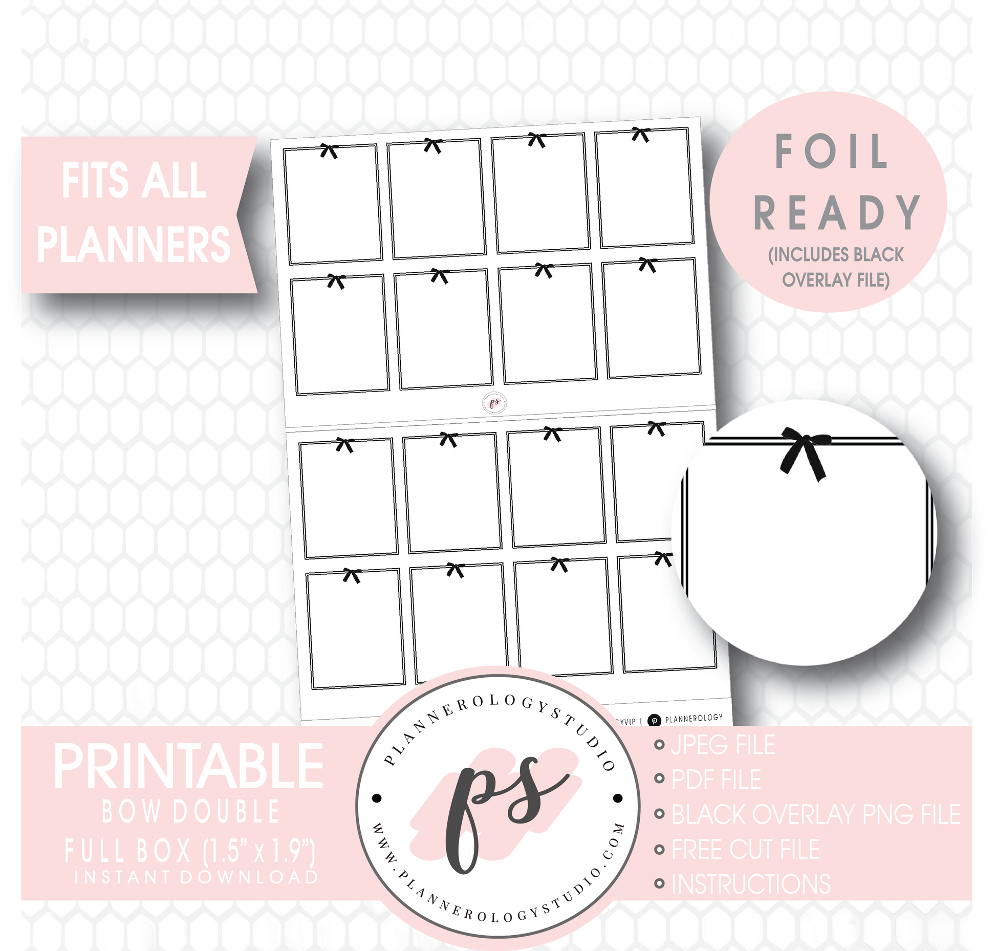 Decorative Bow Double Full Boxes Digital Printable Planner Stickers (Foil Ready) - Plannerologystudio
